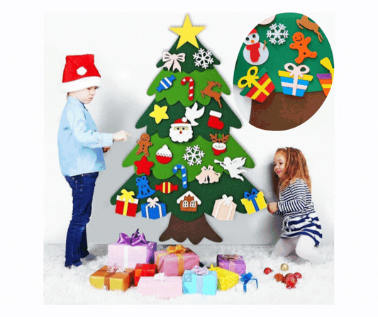 Brad decorativ Craciun cu 25 de ornamente din fetru